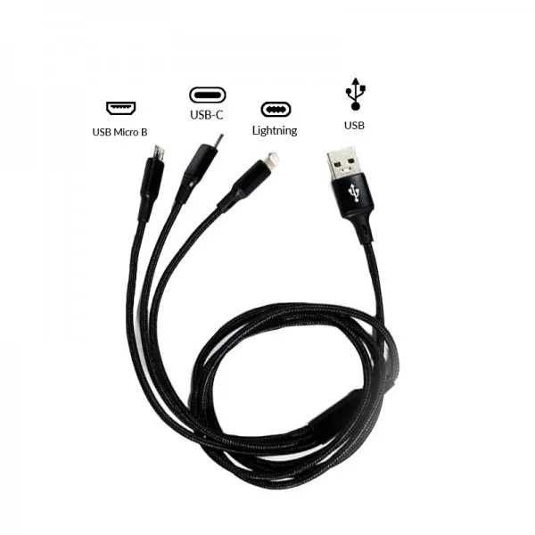 Cable USB  3 en 1 -  Type C /  Micro Usb /  Lightning 125 cm 2.8A - image 2