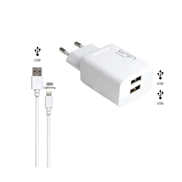 Adaptateur Secteur double USB avec câble USB-A vers Lightning - WYN Access - image 2
