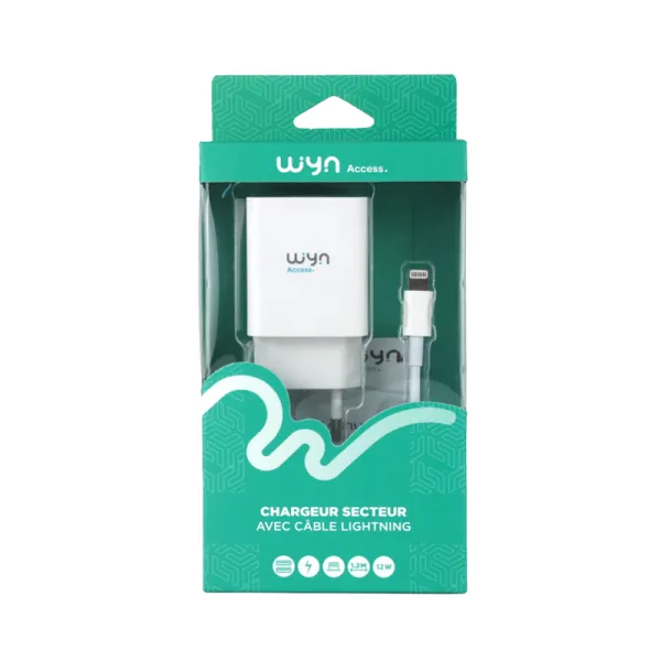 Adaptateur Secteur double USB avec câble USB-A vers Lightning - WYN Access - image 3