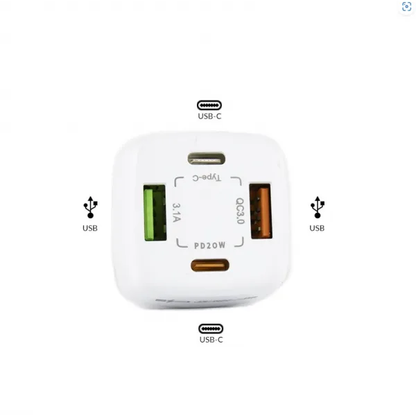 Chargeur Rapide Voiture 4 Ports - BK365-2PD (Blanc)