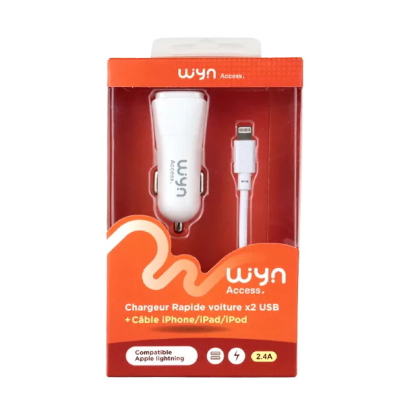 Chargeur voiture rapide double USB avec câble lightning - WYN Access - image 3