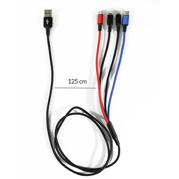 Cable USB 4 en 1 - 2 Lightning / 1 Micro Usb / 1 Type C 125cm 2.8A - image 5