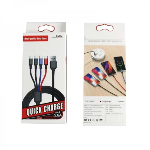 Cable USB 4 en 1 - 2 Lightning / 1 Micro Usb / 1 Type C 125cm 2.8A - image 6