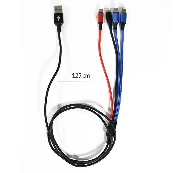 Cable USB  4 en 1 - 2 Type C / 1 Micro Usb / 1 Lightning 125 cm 2.8A - image 6