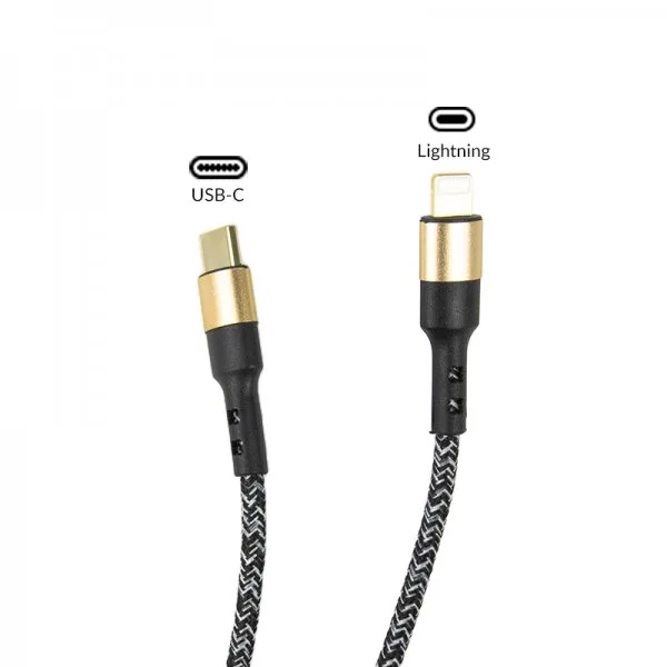 Câble Noir Embout Doré 20W Type-C Lightning - image 3