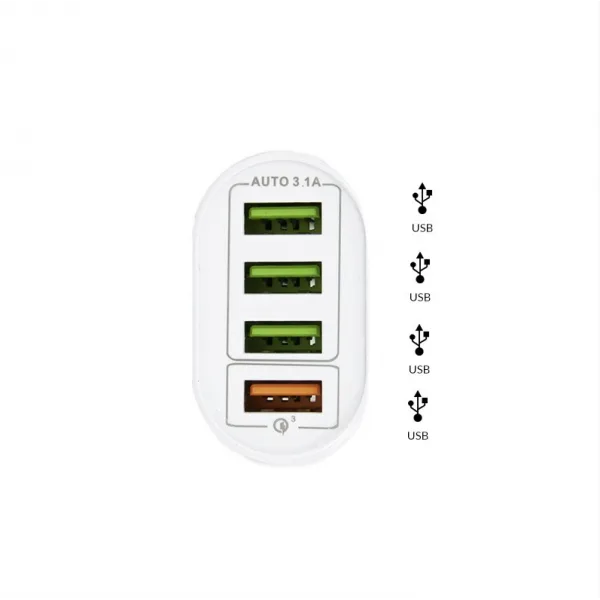Adaptateur Secteur/USB 4 port 3,1A 5V Fast Charge 3.0 - BK385 (Blanc)