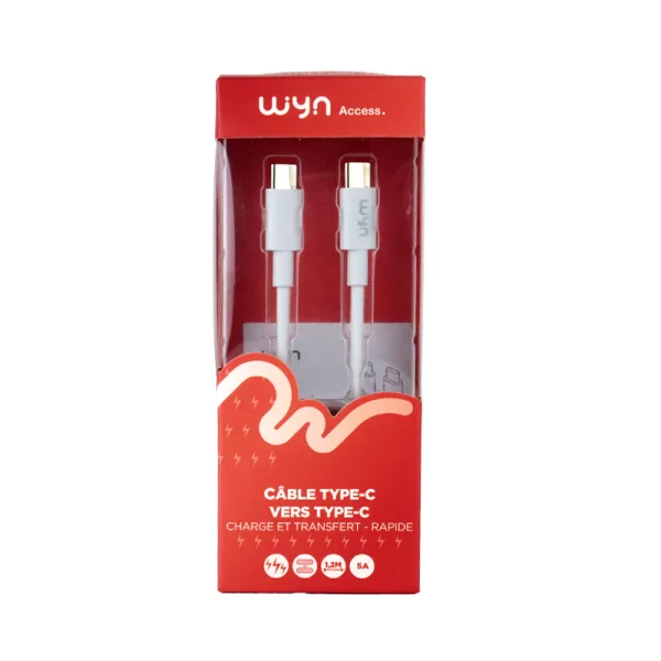 Câble de Charge TYPE-C vers TYPE-C 1.2m (1pc) - WYN Access - image 3