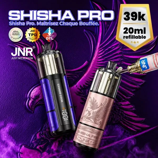 Shisha Pro 39K + 2 E-liquides 1100mAh 20ml / 2% - JNR - image 2